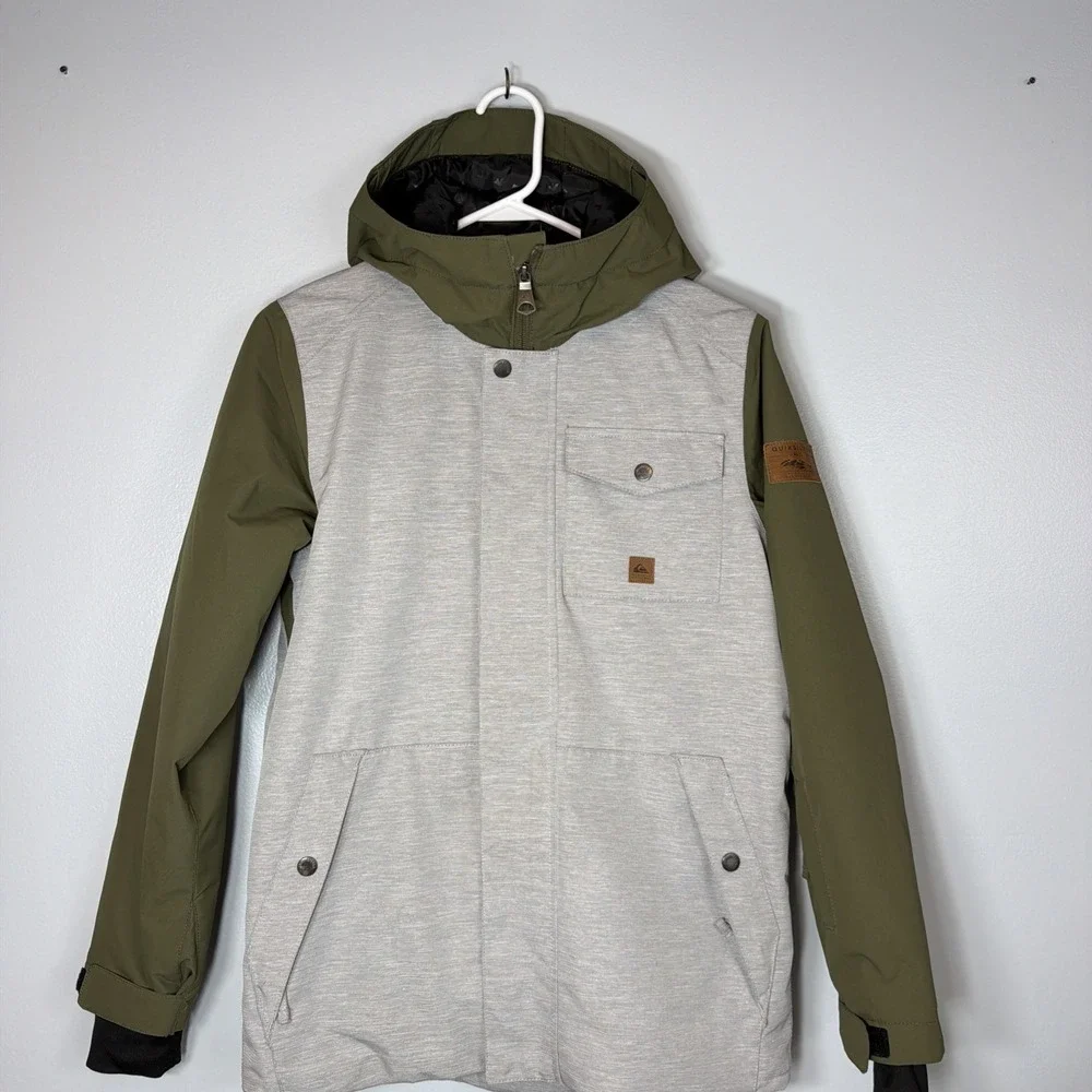 Quiksilver Ridge Youth XL Snow Jacket 10K DryFlight Gray Heather Olive EUC